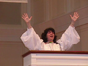 Rev. Anne Robertson preaching at New England Annual Conference, June, 2000